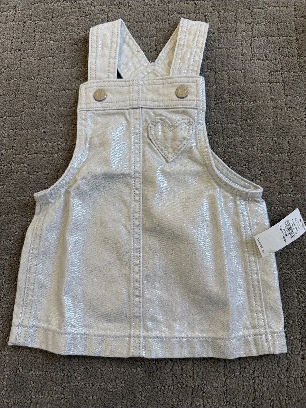 Old Navy Silver Metallic Heart Pinafore Overalls